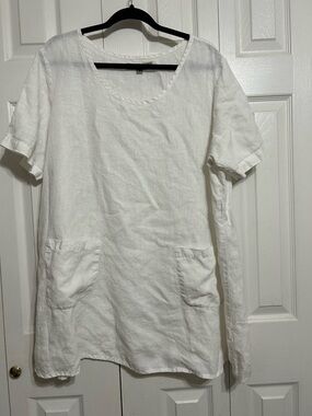 Flax White Linen Short-Sleeve Tunic Dress
